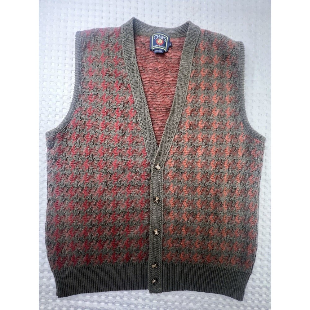 Vintage Chaps Ralph Lauren Mens Sweater Vest Size Large Grandpa USA Made